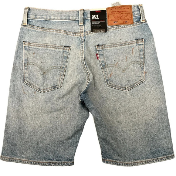 Levi's 501 Button Fly Stretch Paint Splatter Thrashed Destroyed Shorts Sz 28 Nwt - Picture 2 of 6